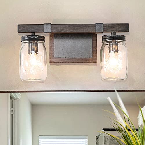 Modern Farmhouse 2-Light Mason Jar Bathroom Vanity Lights Glass Wall Sconces 13"