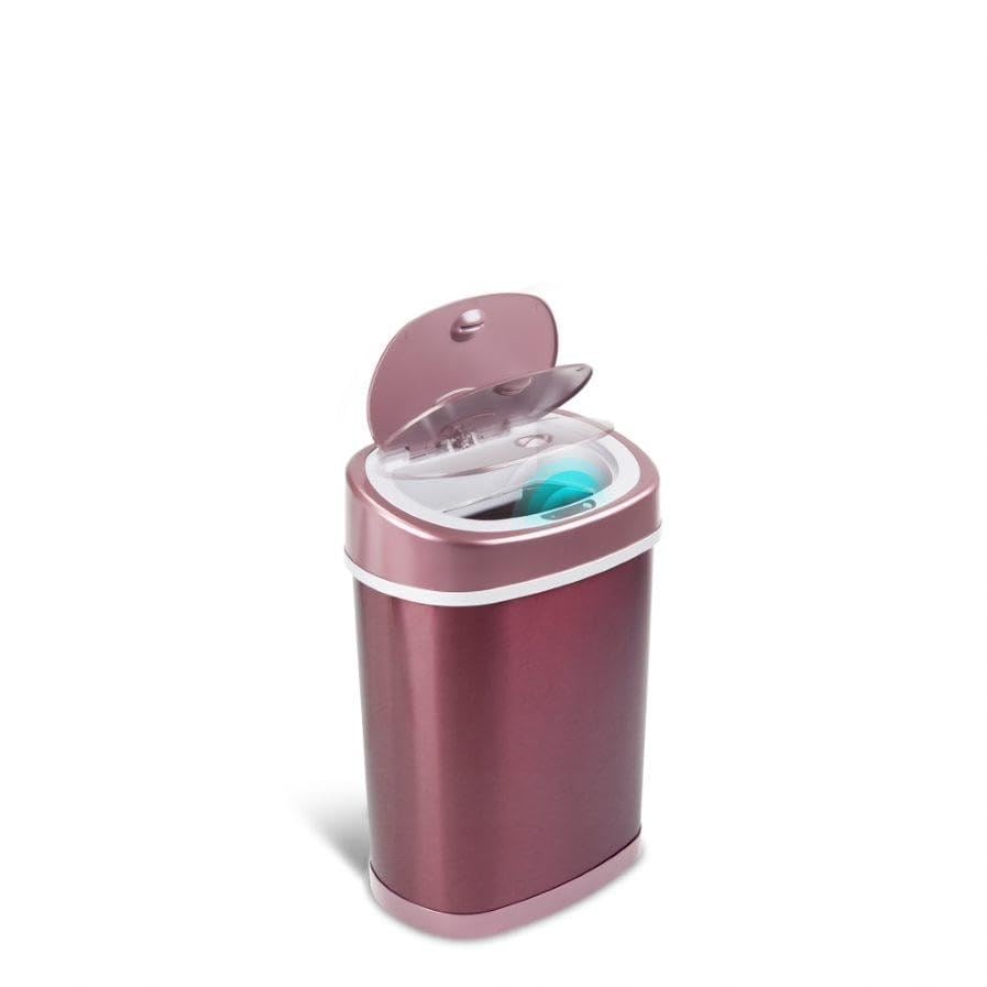 3.9 Gal. Stainless Steel Motion Sensor Trash Can Burgundy Multi Color Oval - Diamond Home USA