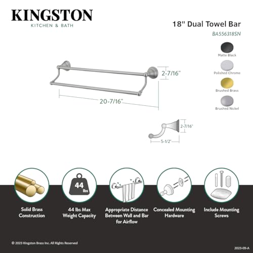 Kingston Brass BA556318SN Royale Dual Towel-Bar 18-inch length Brushed Nickel