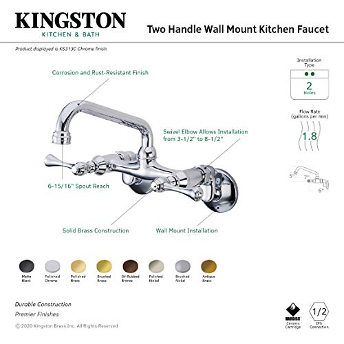 Kingston Brass KS313C Magellan Wall Mount Kitchen Faucet Polished Chrome