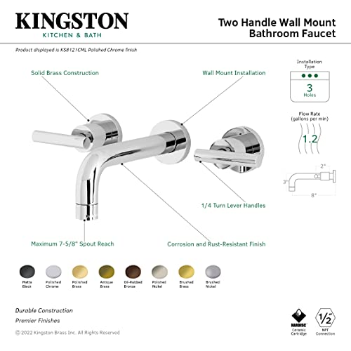 Kingston Brass Manhattan Two-Handle 3-Hole Wall Mount Bathroom Faucet