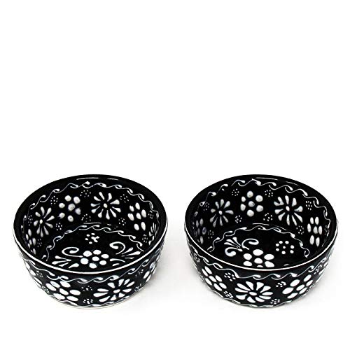 Handmade Mexican Pottery Black Appetizer And Dip Bowls (Set Of 2) 3" X 2"