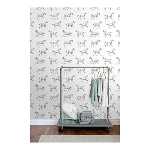 Burnett Off/White Horses Wallpaper 20.5 X Off/White Animal Print Wildlife