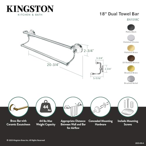 Kingston Brass BA11318PB Vintage 18-Inch Dual -Towel Bar Polished Brass