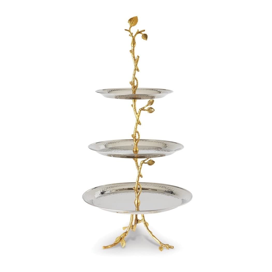 Hammered Stainless Steel with Golden Vine Stand 3-Tier Server Gold