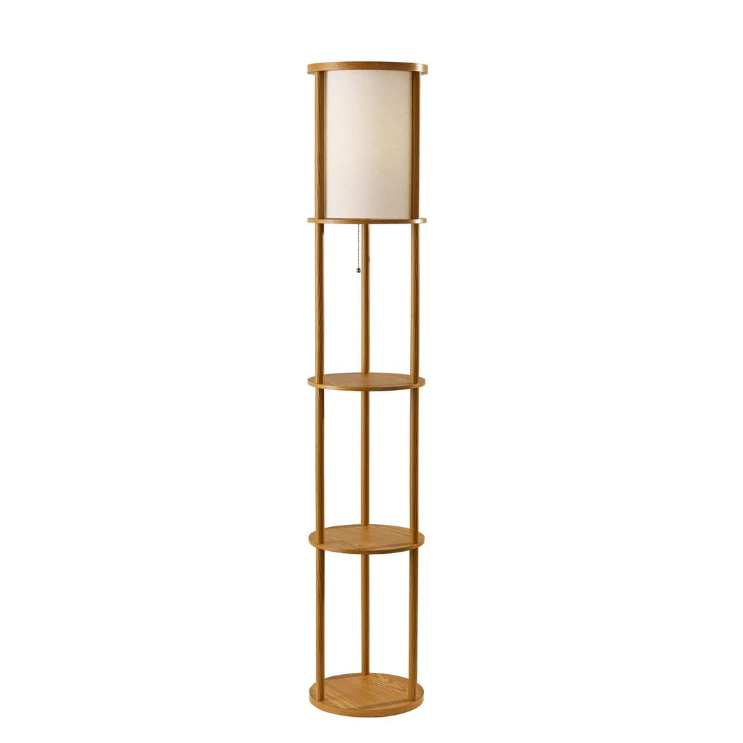 Adesso 3117-12 Stewart Round Shelf Floor Lamp Natural Wood Finish