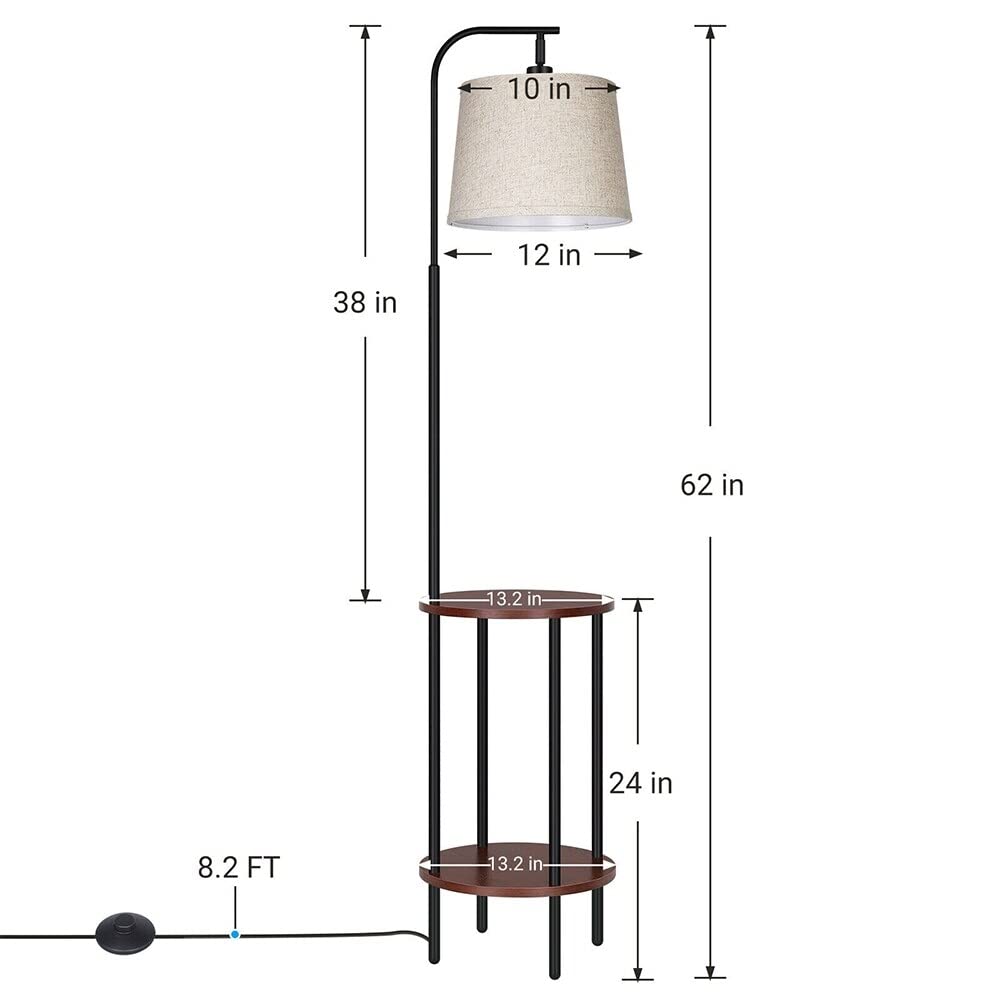 Modern Floor Lamp with Table Bedside Standing Shelves 1 Black Contemporary