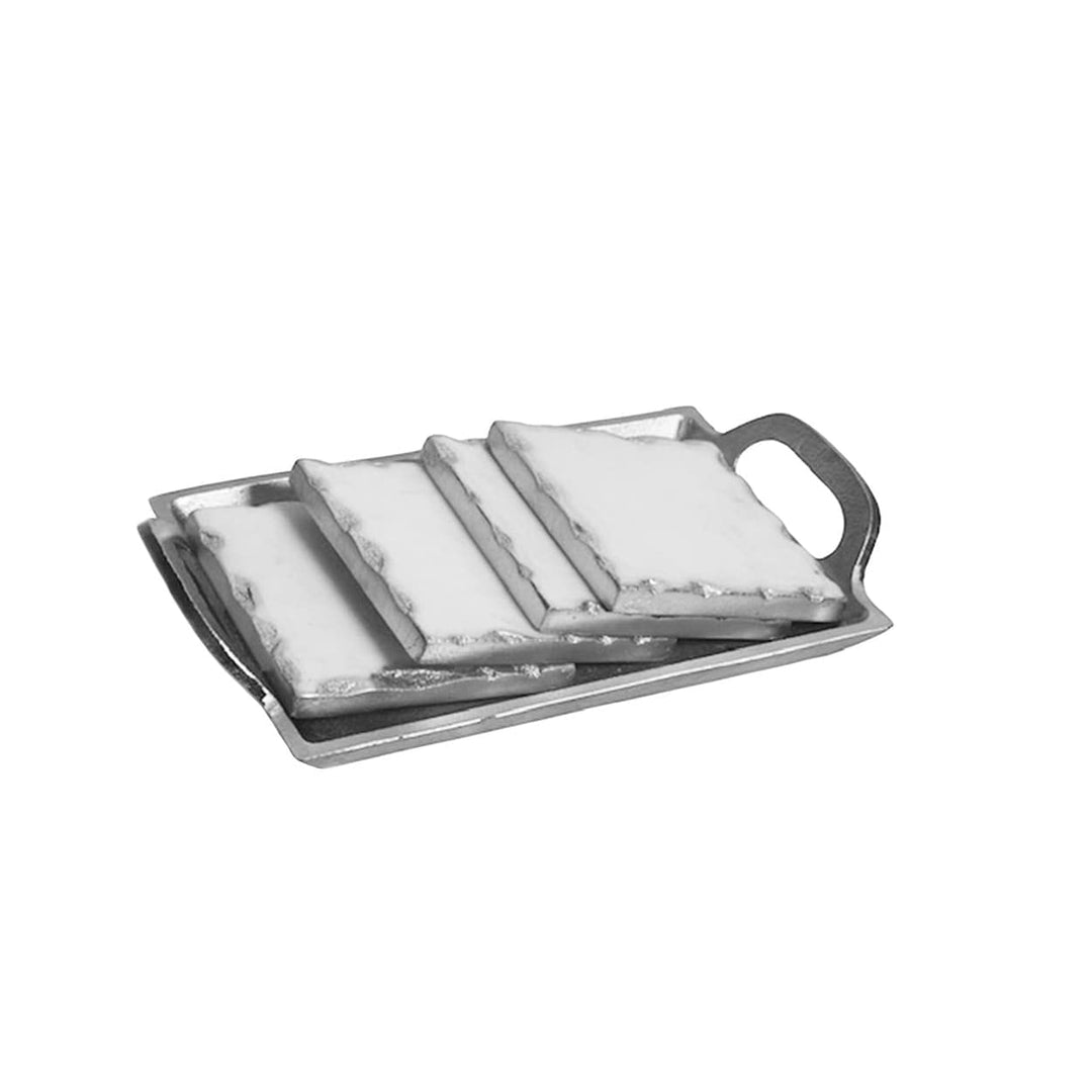 Set of 4 Marble Coasters with Tray Silver