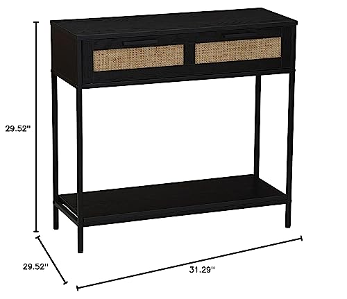 Woven Rattan Console Table Black Modern Contemporary MDF