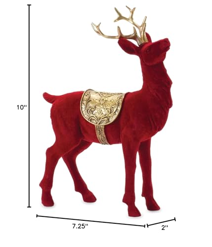 Flocked Deer Figurines (Set of 2) Red Resin