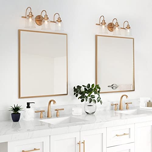 Modern Gold 3-Light Bell-Shaped Vanity Light Seeded Glass Wall Sconces Deep L