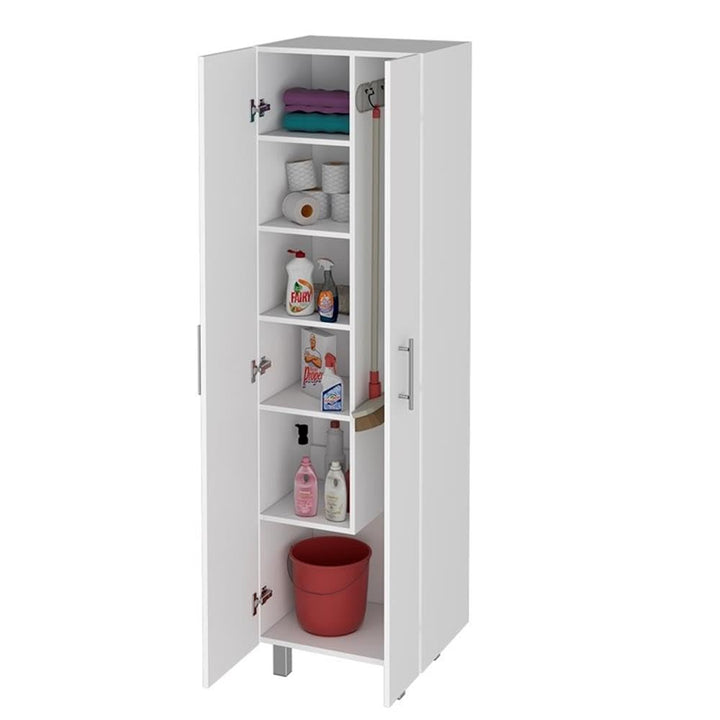 FM FURNITURE Norway Broom Closet Pantry Five Shelves White for Kitchen