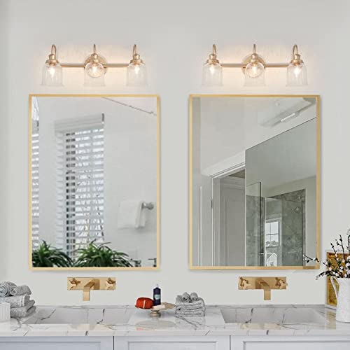 Modern Gold 3-Light Bell-Shaped Vanity Light Seeded Glass Wall Sconces Deep L