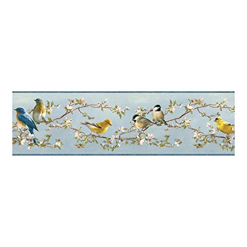 Multicolor Floral Trail Border 6 X Blue Nature Farmhouse Wildlife Washable