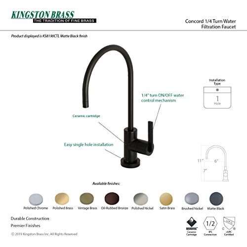 Kingston Brass KS8190CTL Continental Water Filtration Faucet 5-7/8" in Spout Matte Black