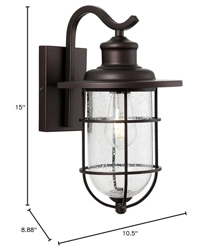 10.5" 1-light Iron/seeded Glass ustic Industrial Cage Led Outdoor Lantern Oil - Diamond Home USA