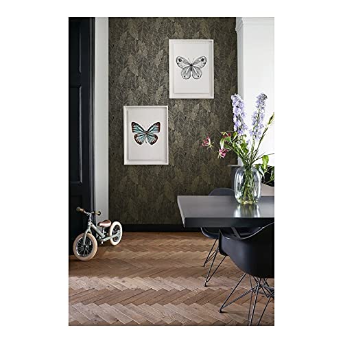 Black Gold Inked Leaves Wallpaper 20.9 X Nature Modern Contemporary Wildlife