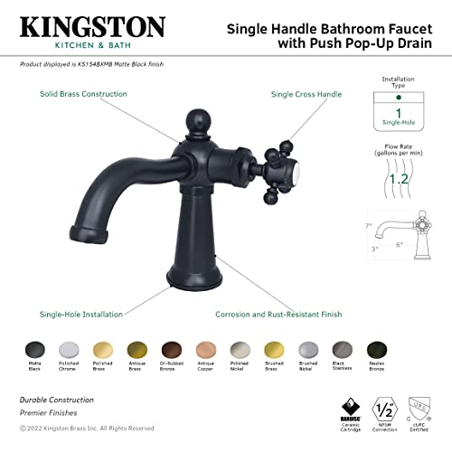 Kingston Brass KS154BXPB Nautical Single-Handle Bathroom Faucet with Push Pop-Up