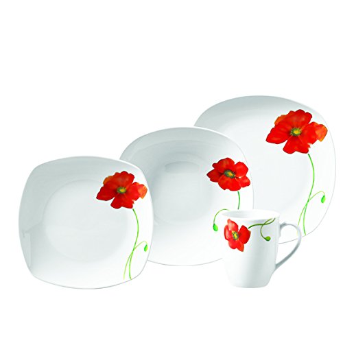 Poppy 16pc Soft Square Porcelain Dinnerware Set