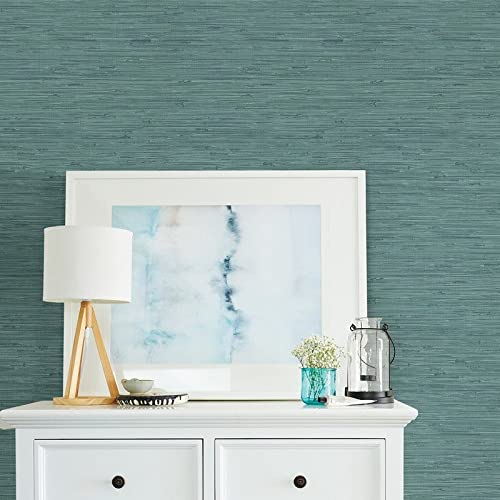 Fiber Teal Grasscloth Wallpaper 20.5in X Blue Abstract Modern Contemporary Paper