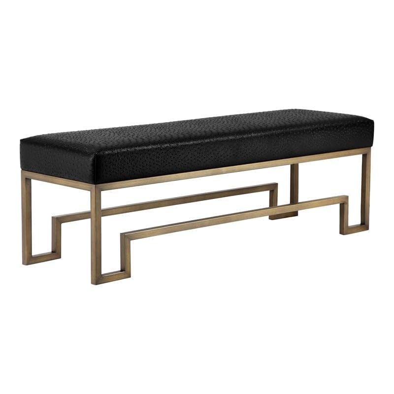 American Home Classic Laurence Steel and Fabric Bench in Brass and Black Brushed Brass/Black