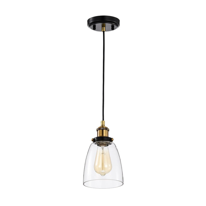 Black and Antique Brass Finish 1-light Mini with Clear Bell Glass Shade