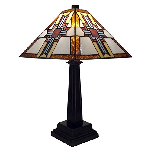 Tiffany Style Table Lamp Cross Design by Warehouse of Tiffany Hand Cut Stained