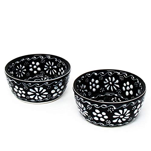 Handmade Mexican Pottery Black Appetizer And Dip Bowls (Set Of 2) 3" X 2"