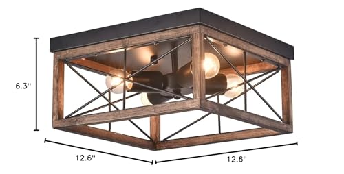 Rustic Farmhouse Cage Shape Ceiling Light Black and Brown 4-Light Geometric