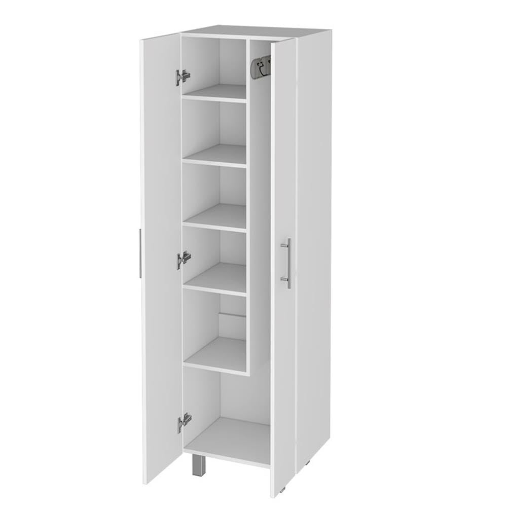 FM FURNITURE Norway Broom Closet Pantry Five Shelves White for Kitchen