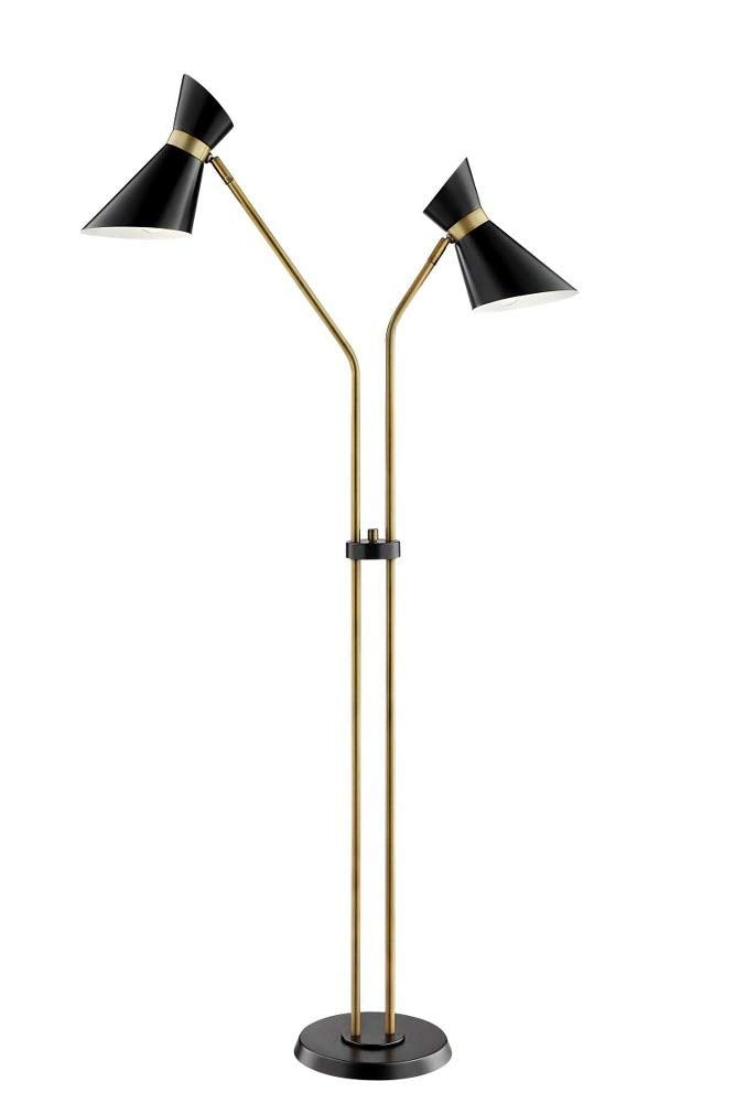 Lite Source Jared 60" Black and Antique Brass 2-Arm Floor Lamp