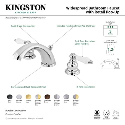 Kingston Brass KB972B Victorian Widespread Bathroom Faucet 8-Inch Adjustable