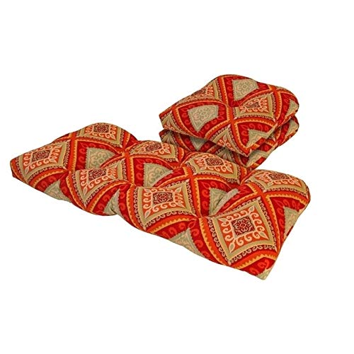 Outdoor Spanish Tile Red and Orange 3 Piece Cushion Set Geometric Polyester