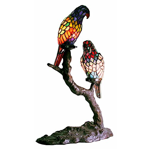 Tiffany-style Exotic Birds Accent Lamp 346 hand-cut pieces of stained glass