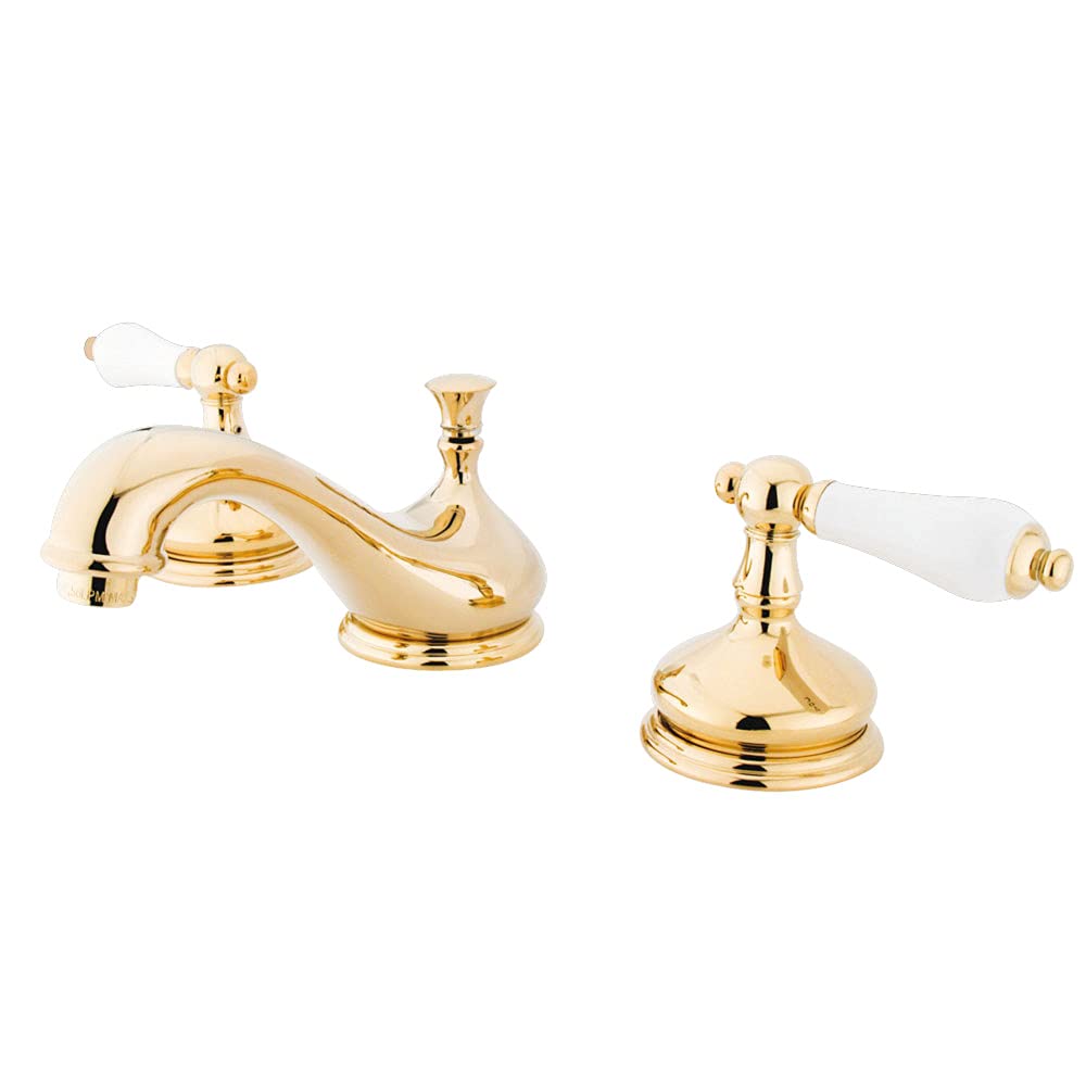 Kingston Brass KS1162PL Heritage Widespread Lavatory Faucet with Porcelain Lever Polished Brass