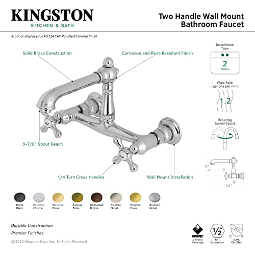 Kingston Brass KS7248AX English Country 8" Center Wall Mount Vessel Sink Brushed Nickel