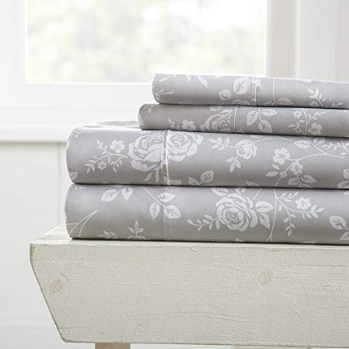 Home Collection Ultra Soft Patterned Bed Sheet Set Queen Roses Light Gray Queen - rose grey