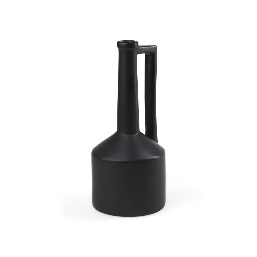 Medium Matte Black Ceramic Jug Vase Modern Contemporary