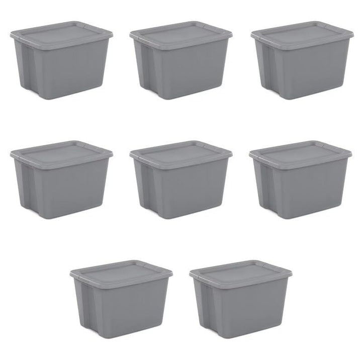 18 Gallon Tote Box Plastic Gray Set Of 8 Grey No Tools Assembly - Diamond Home USA