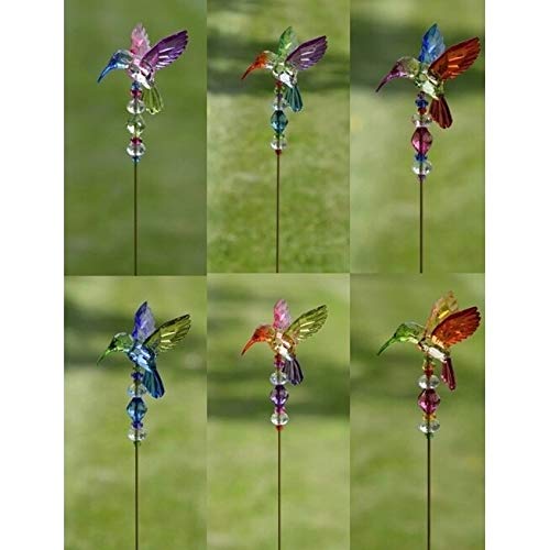 Set of 6 Acrylic Hummingbird Pot Stakes Multi Color