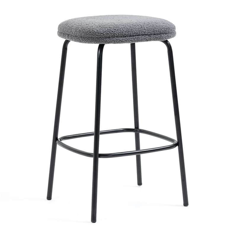 Glamour Home Set of 2 Ayana Gray Boucle Fabric Backless Counter Stool with Black