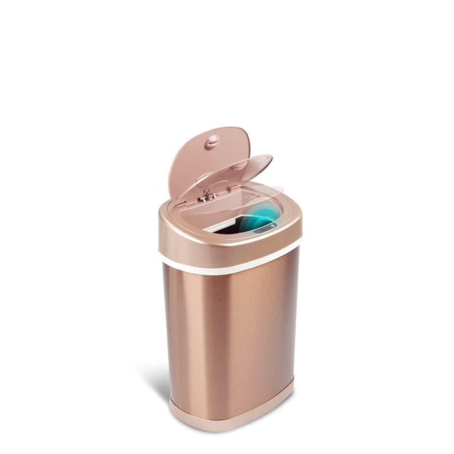 3.9 Gal. Stainless Steel Motion Sensor Trash Can Rose Gold Oval Plastic - Diamond Home USA