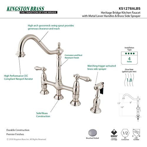 Kingston Brass Heritage Bridge Kitchen Faucet with Brass Sprayer