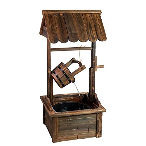 Wood Wishing Well Fountain Brown Rustic