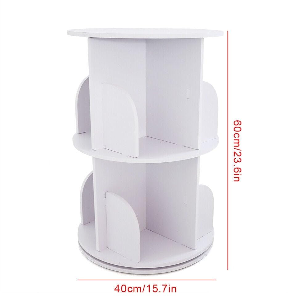 Rotating Bookshelf Display 2 Shelf Bookcase White Novelty Wood Painted Handmade