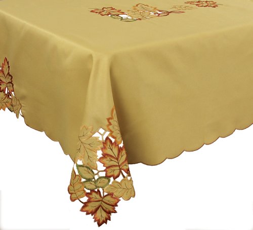 Xia Home Fashions Bountiful Leaf Embroidered Cutwork Fall Tablecloth 60 by 84 INCHES