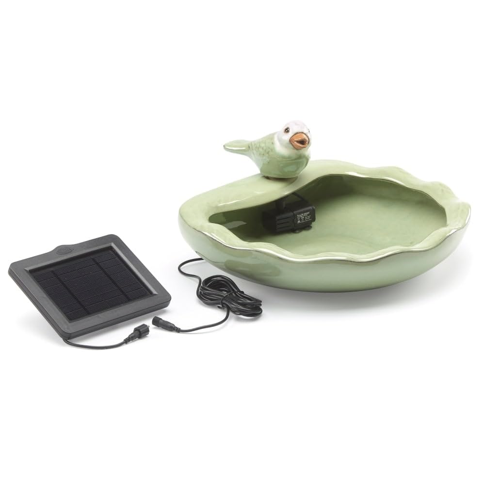 Ceramic Bird Solar Fountain- Light Green Traditional