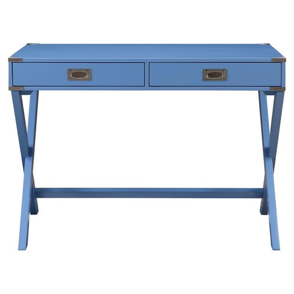 Acme Amenia Wooden Rectangular 2-Drawer Writing Desk with X-Shaped Base in Blue - Diamond Home USA