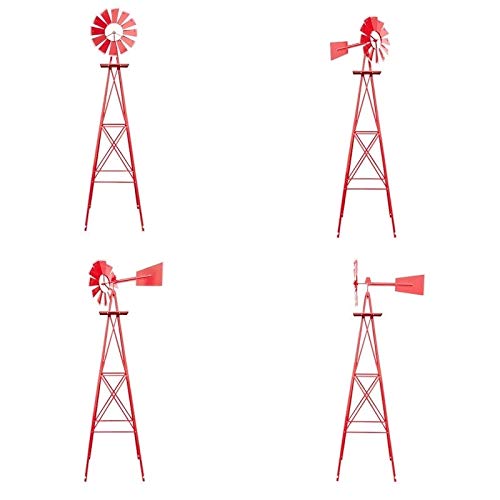 8ft Weather Resistant Yard Garden Windmill Red Country Iron - Diamond Home USA