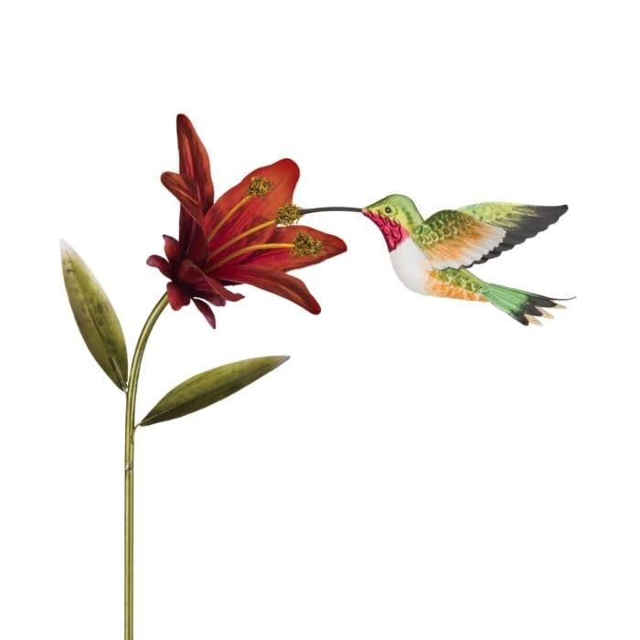 Hummingbird Flower Stakes Ruby Throated Multi Color Metal